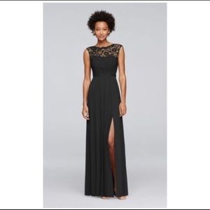 David’s Bridal F19328 Black Lace Bridesmaid Dress with Long Mesh Skirt